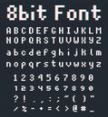 Pixel font alphabet, letters and numbers, retro videgame type Royalty Free Stock Photo