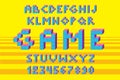 Pixel retro video game font. 80 s retro alphabet font. Royalty Free Stock Photo