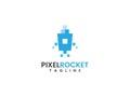 pixel rocket logo design template