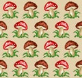 A seamless background with forest mushroom.