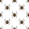 Pixel seamless pattern with 8 bit spider. Vector Illustration Royalty Free Stock Photo