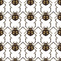 Pixel seamless pattern with 8 bit spider. Vector Illustration Royalty Free Stock Photo