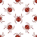 Pixel seamless pattern with 8 bit spider. Vector Illustration Royalty Free Stock Photo