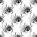 Pixel seamless pattern with 8 bit spider. Vector Illustration