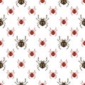 Pixel seamless pattern with 8 bit spider. Vector Illustration Royalty Free Stock Photo