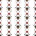 Pixel seamless pattern with 8 bit spider. Vector Illustration Royalty Free Stock Photo