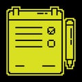 Pixel silhouette icon. Tablet with clip for sheet of paper. Tablet for keeping list, list of