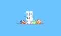 Pixel sitting bunny with easter eggs.Easter day.8bit. Royalty Free Stock Photo