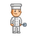 Pixel smiling cook on white background