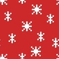 Pixel snowflake seamless pattern. Christmas colors. Minimal style New Year Pattern. Vector illustration Royalty Free Stock Photo