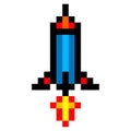 Pixel space rocket art cartoon retro game style