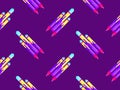 Pixel spaceships seamless pattern. Space rockets in 8-bit retro graphic style of the 80s. Spaceships in pixel art style. Design