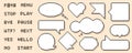 Pixel speech bubbles with set of game words. Vector dialogue boxes. Chat speech or dialogue. Set of empty pixelated