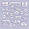 Pixel speech bubbles. Video game talk balloon, retro 8 bit speech bubble and computer games speak vector illustration