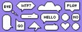 Pixel speech bubbles with worlds. Vector dialogue boxes. Chat speech or dialogue. Set of empty pixelated speech bubbles