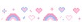 Pixel star sparkle cute retro 8 bit sparkle set. Shiny pink game pixel art effect set. Firework burst, arrow, space