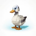 Pixel Style Duck: Isometric, Precise, And Lifelike White Duck Art