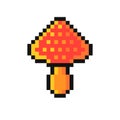 Pixel style fly agaric mushroom illustration. 90s retro game aesthetic