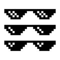 Pixel sunglasses icon. Black and white design. Three variations set. Vector illustration. Royalty Free Stock Photo