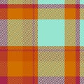 Pixel texture tartan vector, site textile background fabric. Sewing plaid pattern check seamless in orange and teal colors