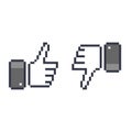 Pixel thumb up 8 bit icon like and dislike