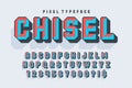 Pixel vector alphabet design, stylized like in 8-bit games. Chisel crafted.