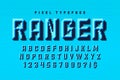 Pixel vector alphabet design, stylized like in 8-bit games. Chisel crafted.