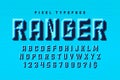 Pixel vector alphabet design, stylized like in 8-bit games. Chisel crafted.