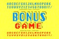 Pixel vector font design, stylized like in 8-bit games Royalty Free Stock Photo