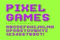 Pixel vector font design, stylized like in 8-bit games. Royalty Free Stock Photo