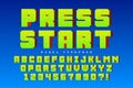 Pixel vector font design, stylized like in 8-bit games. Royalty Free Stock Photo