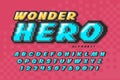 Pixel vector font design, super hero style alphabet.