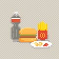 Pixel vector illustration. Fastfood set