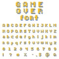 Pixel video game font. Oldschool retro typeface. 8-bit symbols, letters and numbers. Royalty Free Stock Photo