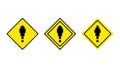 Pixel warning road sign. Yellow rhombus with black exclamation mark