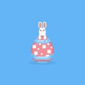 Pixel white rabbit on easter egg.Easter day.8bit.