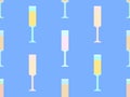 Pixel wine glasses seamless pattern. 8-bit pixelated champagne glass in 80s retro graphic style. Design for posters and banners. Royalty Free Stock Photo