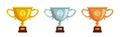 Pixel winner cups. Golden silver and bronze award, competition prize, different places, first second and third, 8 bit