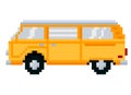 Pixel yellow minibus. Side view. Vector illustration.