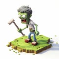 Pixel Zombie: 3d Editorial Illustration With Axe And Golf Theme Royalty Free Stock Photo