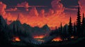 Pixelart Volcano Painting: Aggressive Digital Illustration With Ps1 Graphics