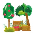 Pixelated apple tree farm cultivation Royalty Free Stock Photo