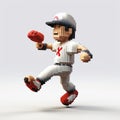 Pixelated Baseball Player Running With Voxel Art Style