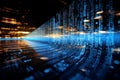 Pixelated binary code and data stream encryption concept with glowing dots on digital interface Royalty Free Stock Photo