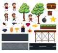 Pixelated characters and elements for videogames