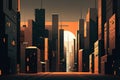 Pixelated cityscape with blocky shapes and gradients in a monochromatic color scheme