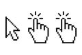 Pixelated computer cursor arrow and hand pointer icons on white background click Royalty Free Stock Photo