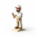 Pixelated Cricket Player Sculpture: 3d 8-bit Cartoon Art