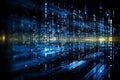 Pixelated data stream, binary code, and encryption concept on digital interface with glowing dots