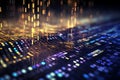 Pixelated data stream, binary code, and encryption concept on digital interface with glowing dots Royalty Free Stock Photo